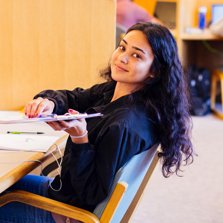 girl in library